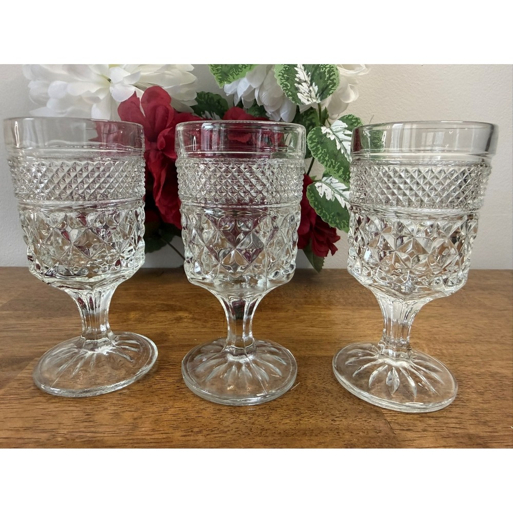 Anchor Hocking Wexford Goblets Vintage Pressed Glass MCM Barware Retro Bar Cart